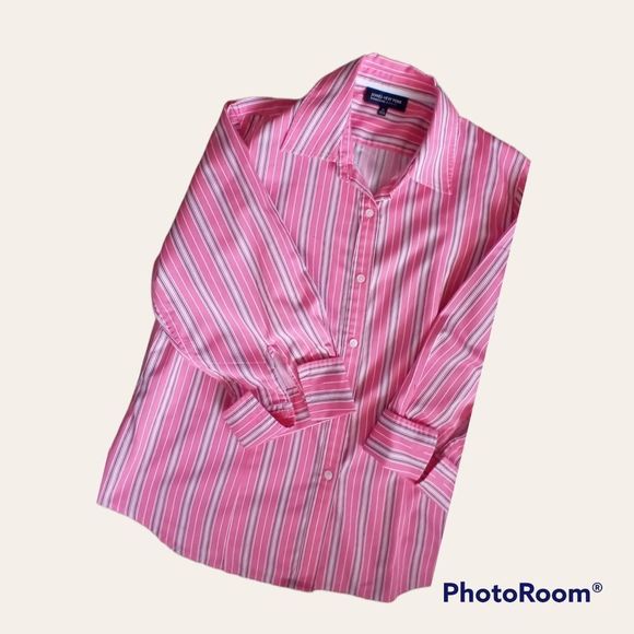 Jones New York Signature Women's Striped Pink and White Blouse - Picture 4 of 4